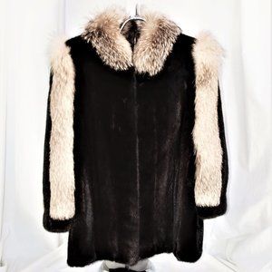 Stunning Very Dark Brown Mink and Gray Fox Fur Jacket